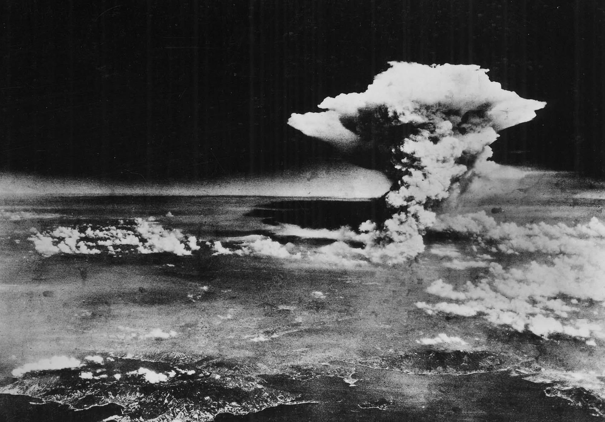 Atomic cloud over Hiroshima, taken from "Enola Gay" flying over Matsuyama, Shikoku